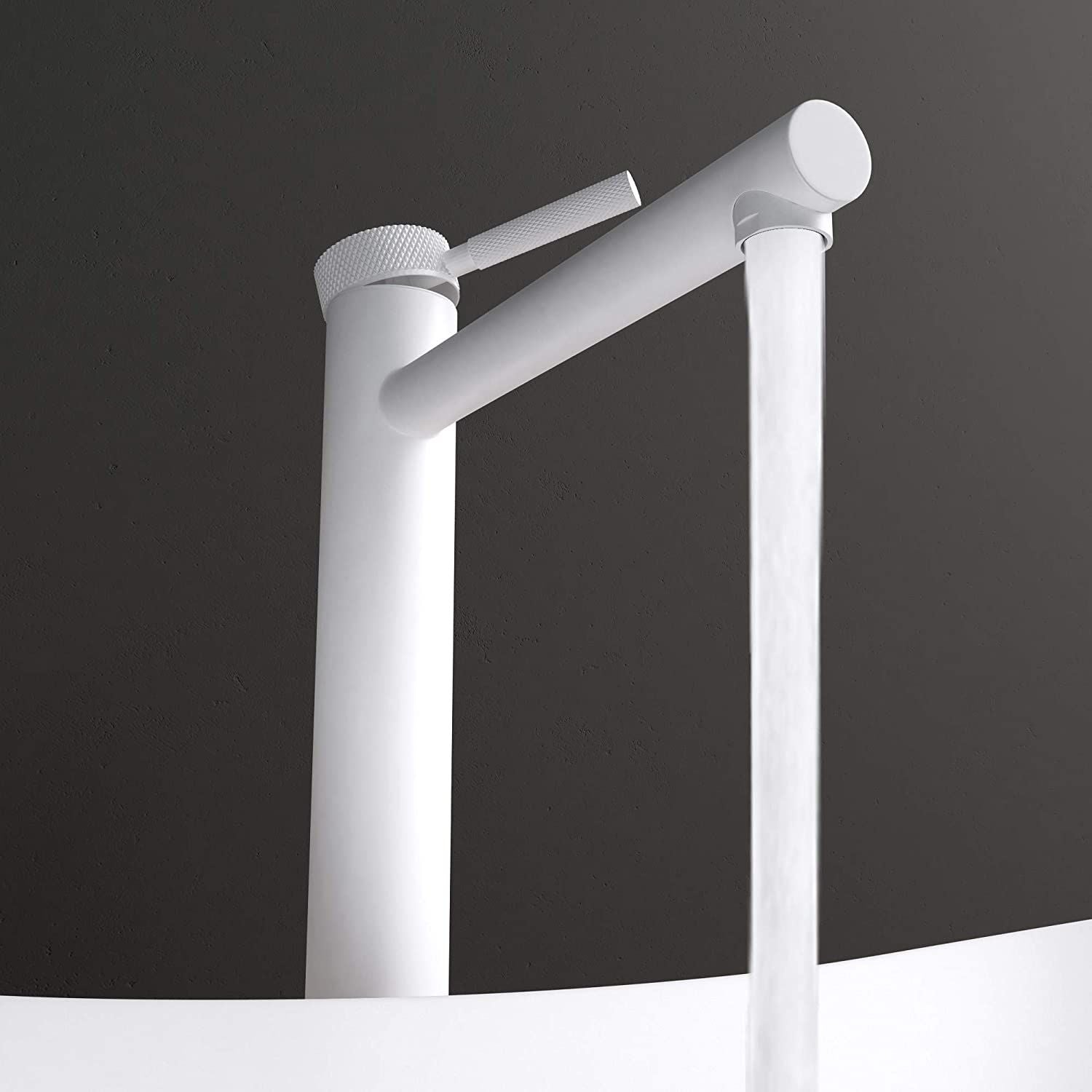 Baterie lavoar EGO-Tiona White High, montaj pe blat, finisaj Alb Mat, perlator aer, design deosebit