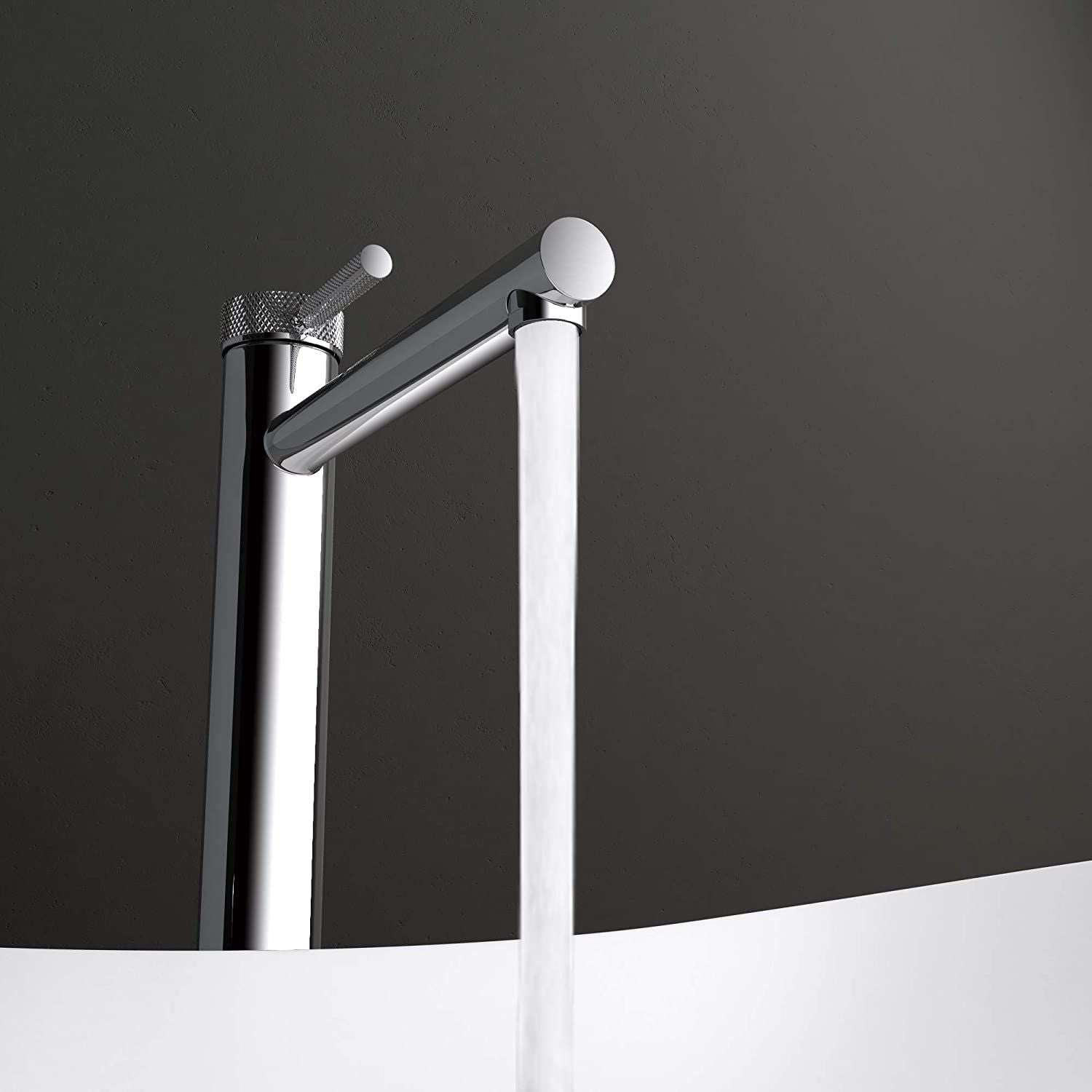 Baterie lavoar EGO-Tiona Chrome High, montaj pe blat, finisaj Crom, perlator aer, design deosebit