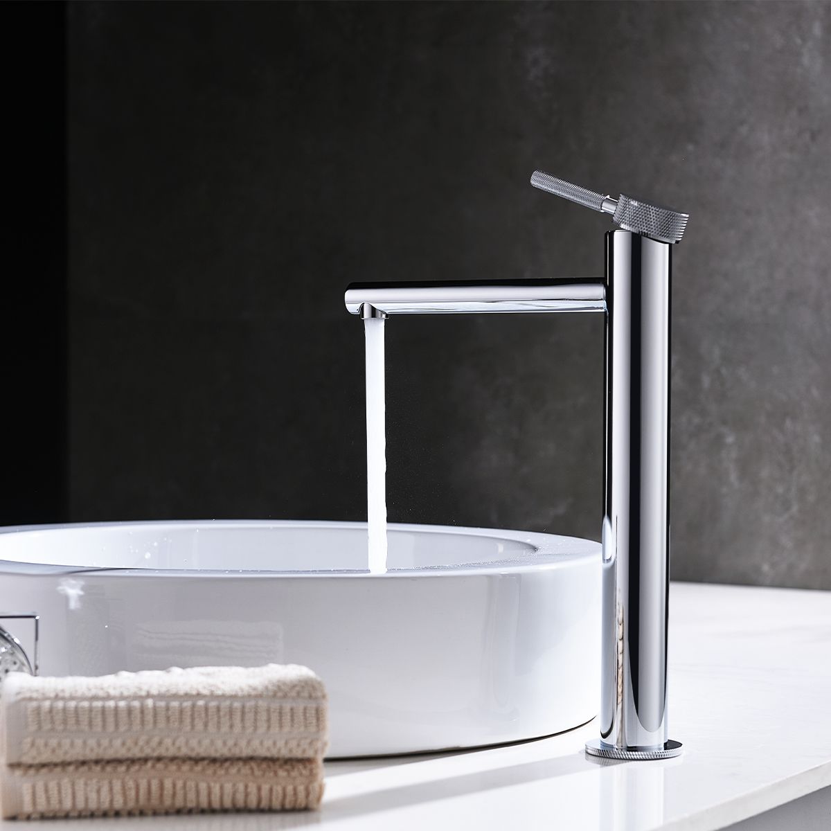 Baterie lavoar EGO-Tiona Chrome High, montaj pe blat, finisaj Crom, perlator aer, design deosebit