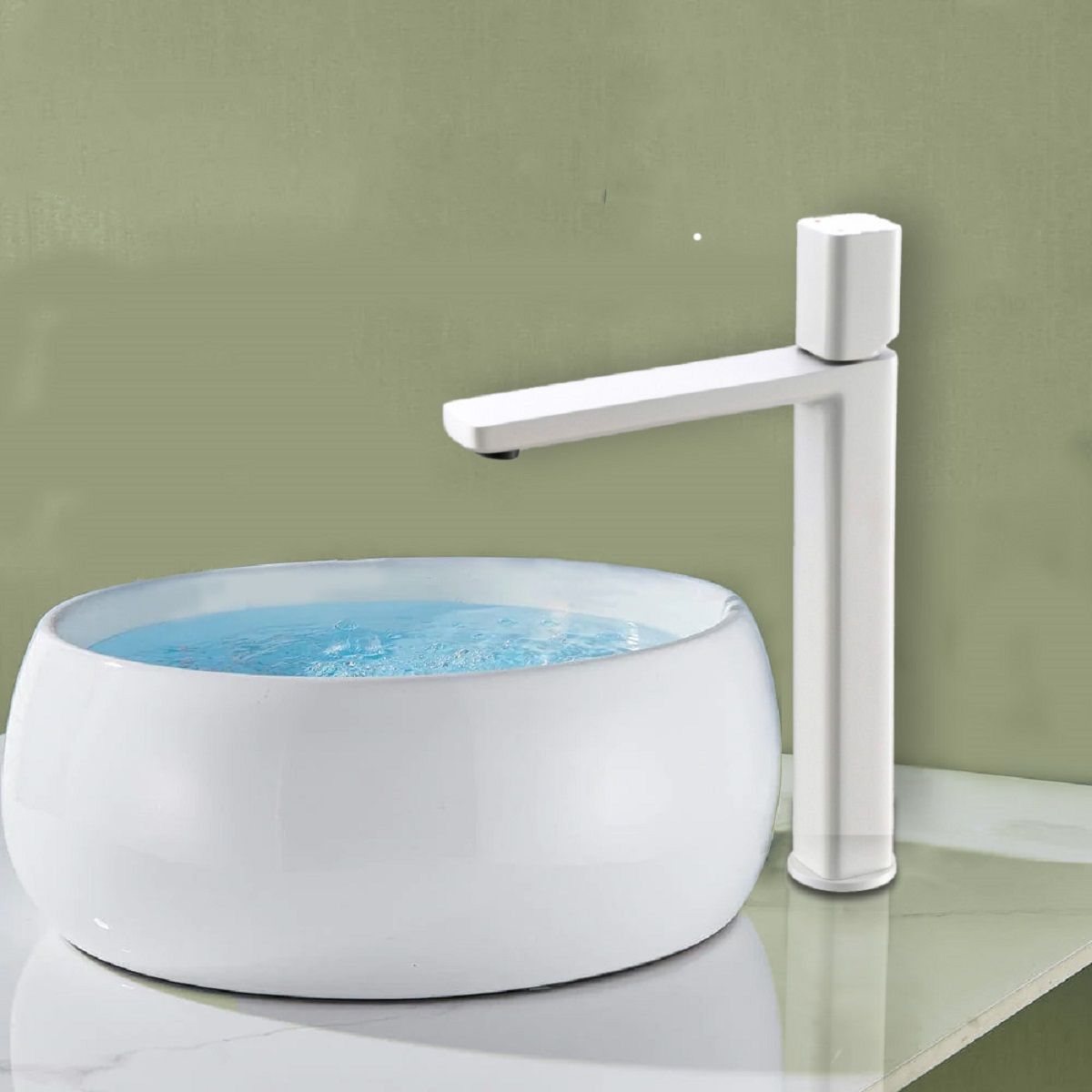 Baterie lavoar Alano, Alb mat, inaltime 30.9 cm, montaj pe blat