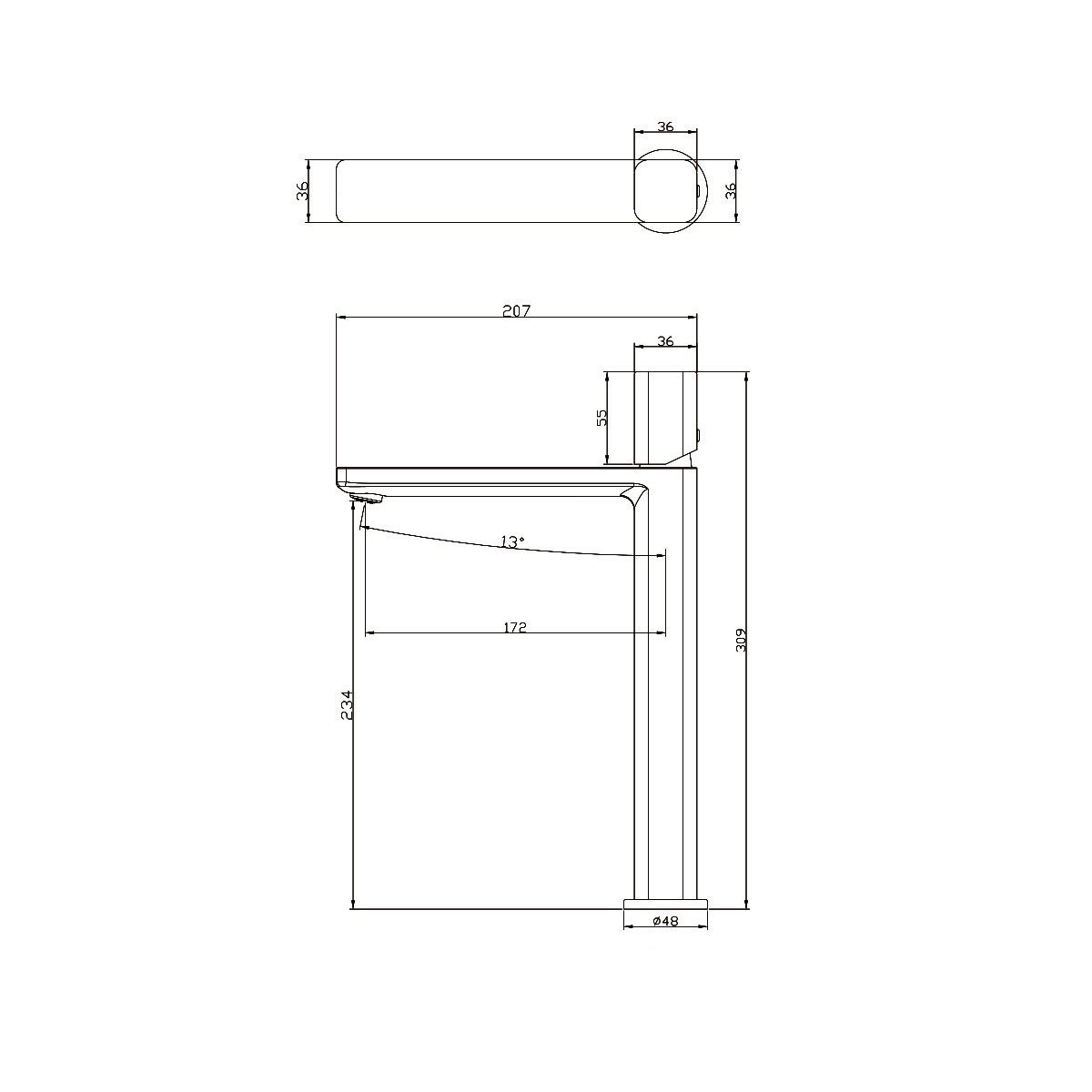 Baterie lavoar Alano, Auriu Mat, inaltime 30.9 cm, montaj pe blat