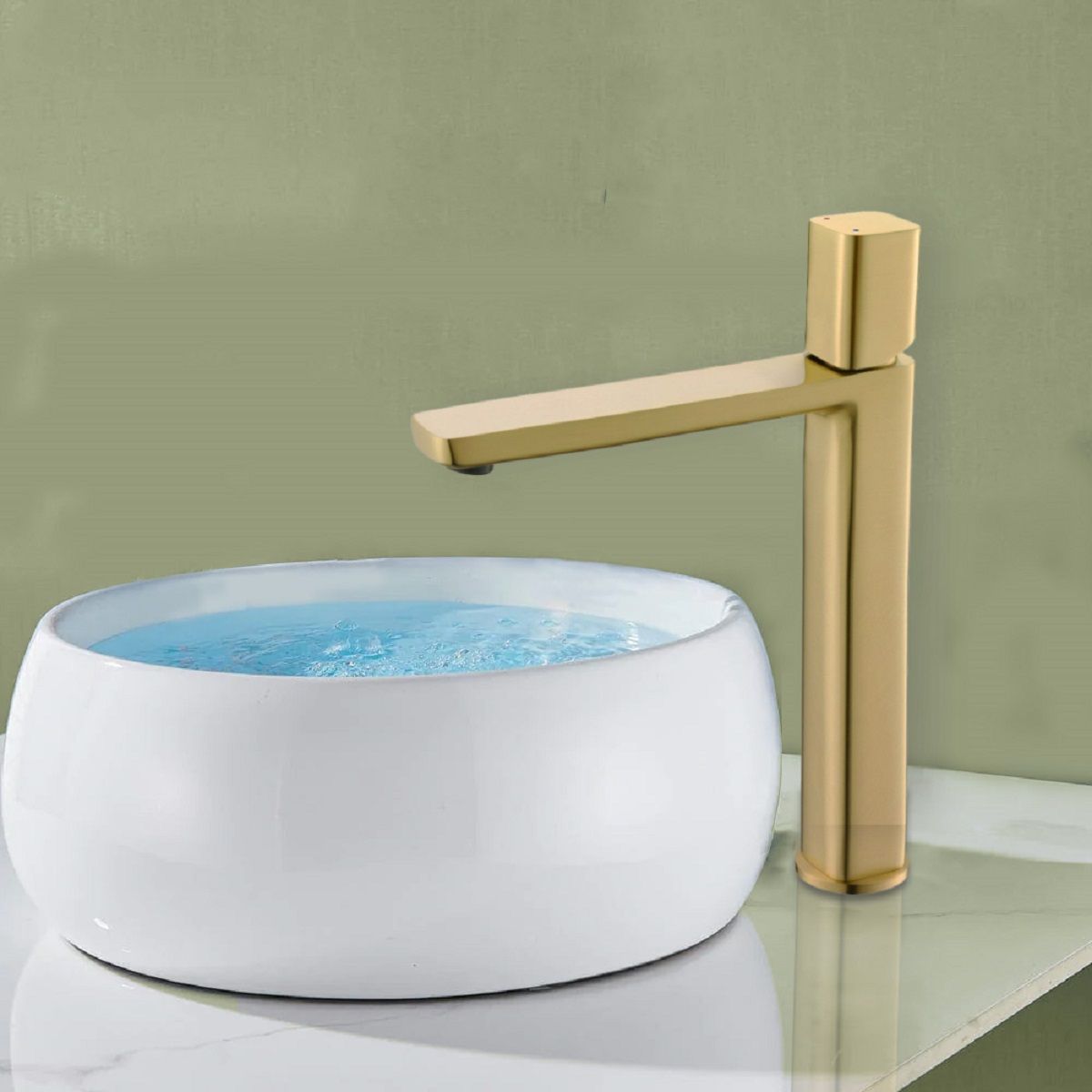 Baterie lavoar Alano, Auriu Mat, inaltime 30.9 cm, montaj pe blat