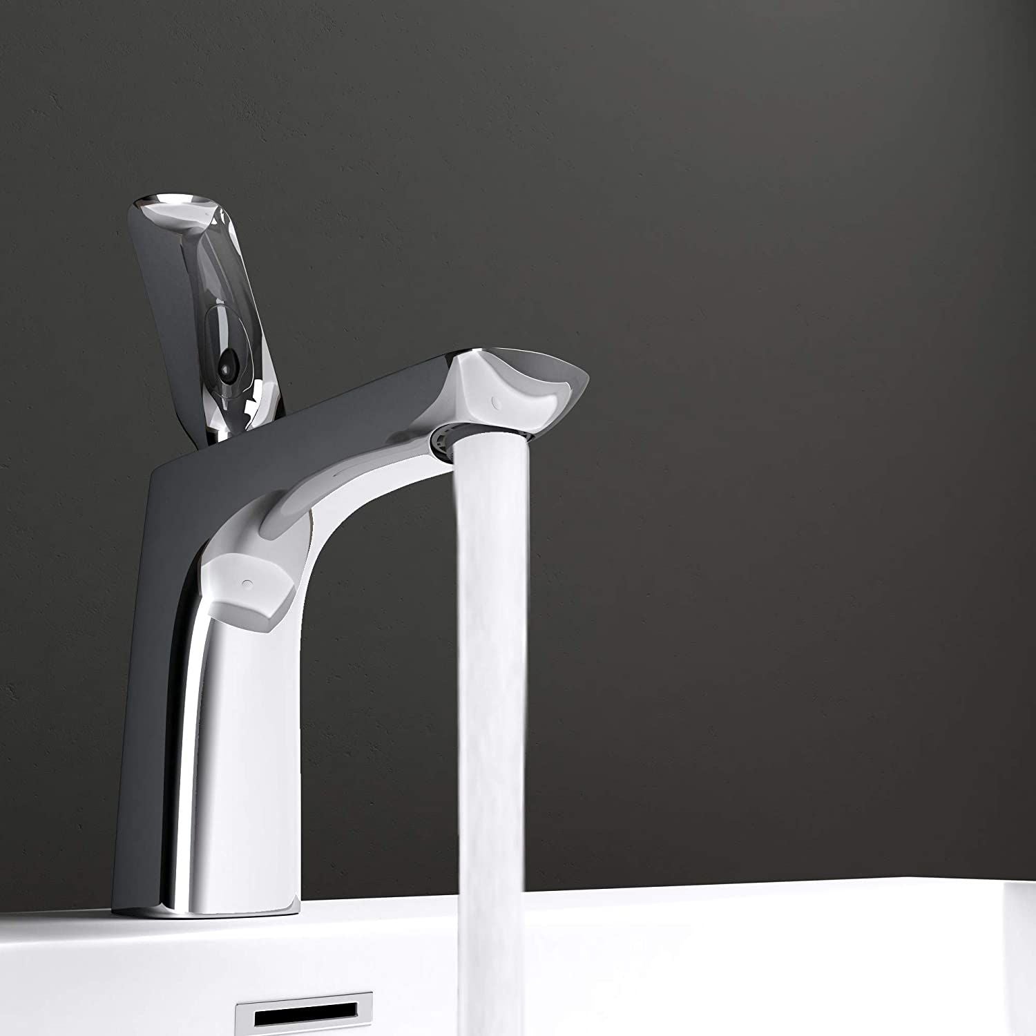 Baterie lavoar EGO-Brandi Chrome Low, montaj pe lavoar, finisaj Crom, perlator aer, design deosebit