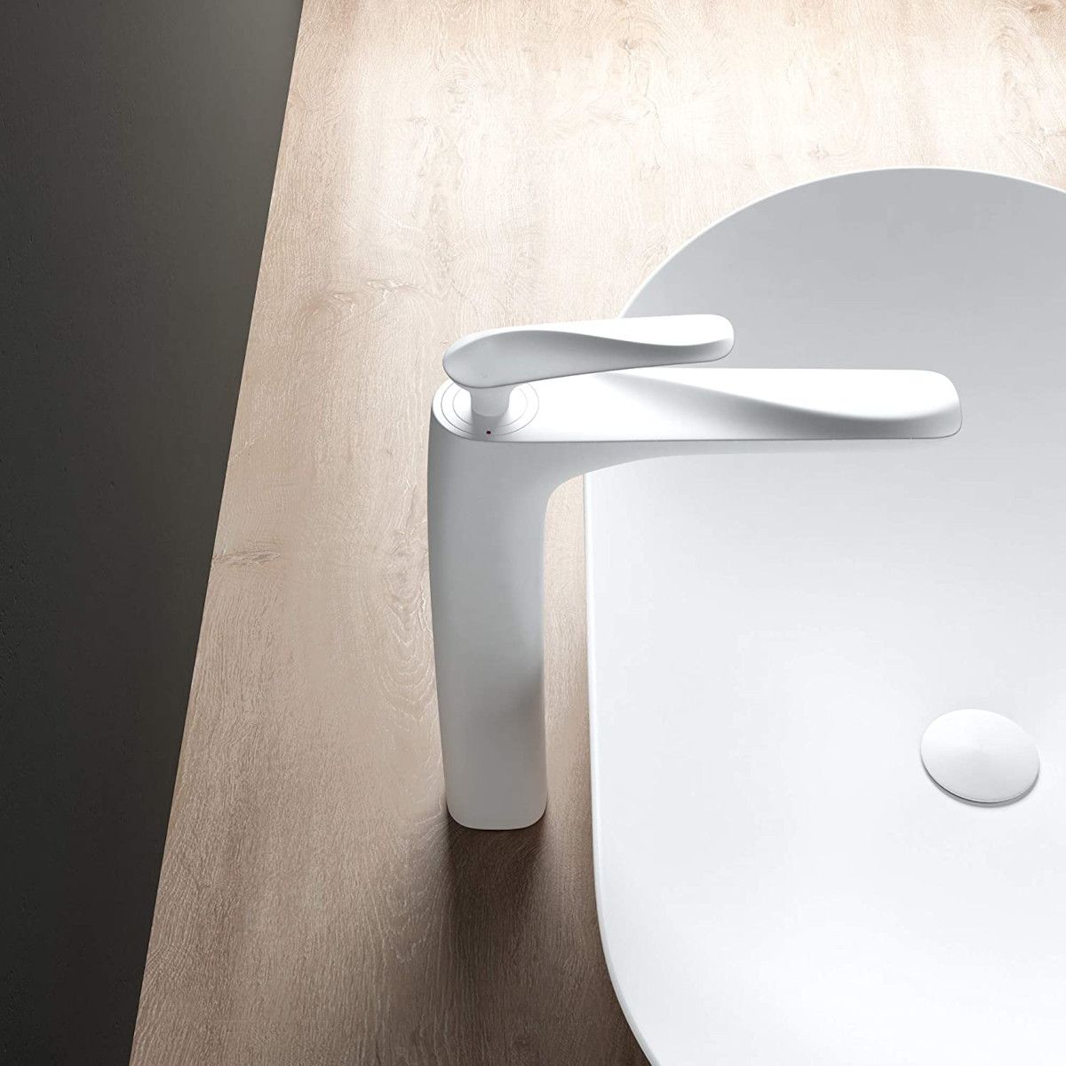 Baterie lavoar EGO-Brandi White, montaj pe blat, finisaj Alb Mat, perlator aer, design deosebit