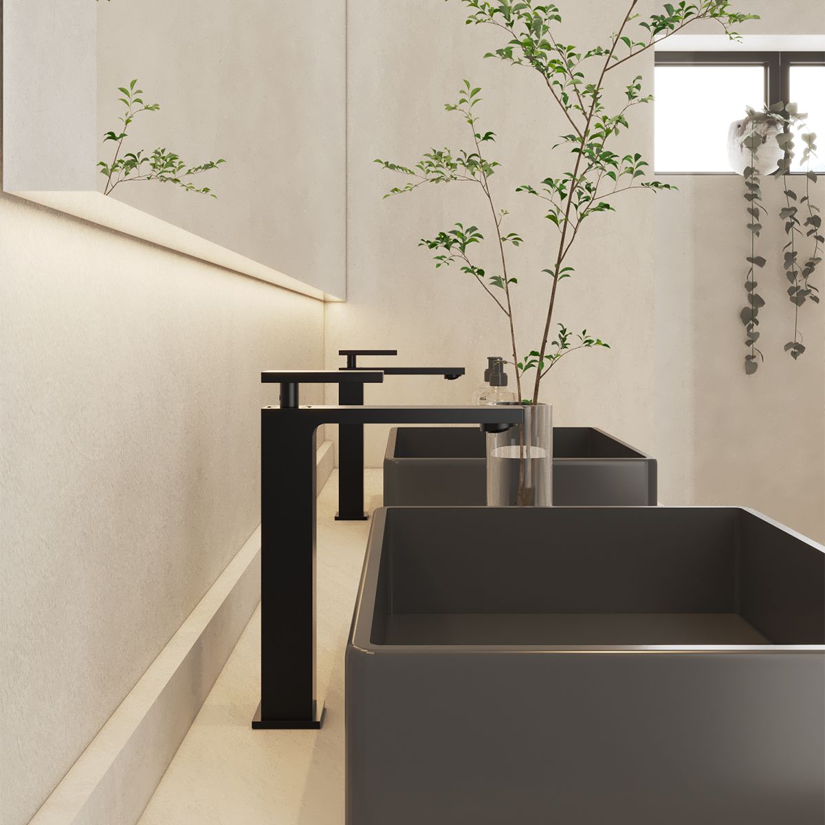 Baterie lavoar, Negru Mat, Perlator, otel inoxidabil, montaj pe blat, Armonia