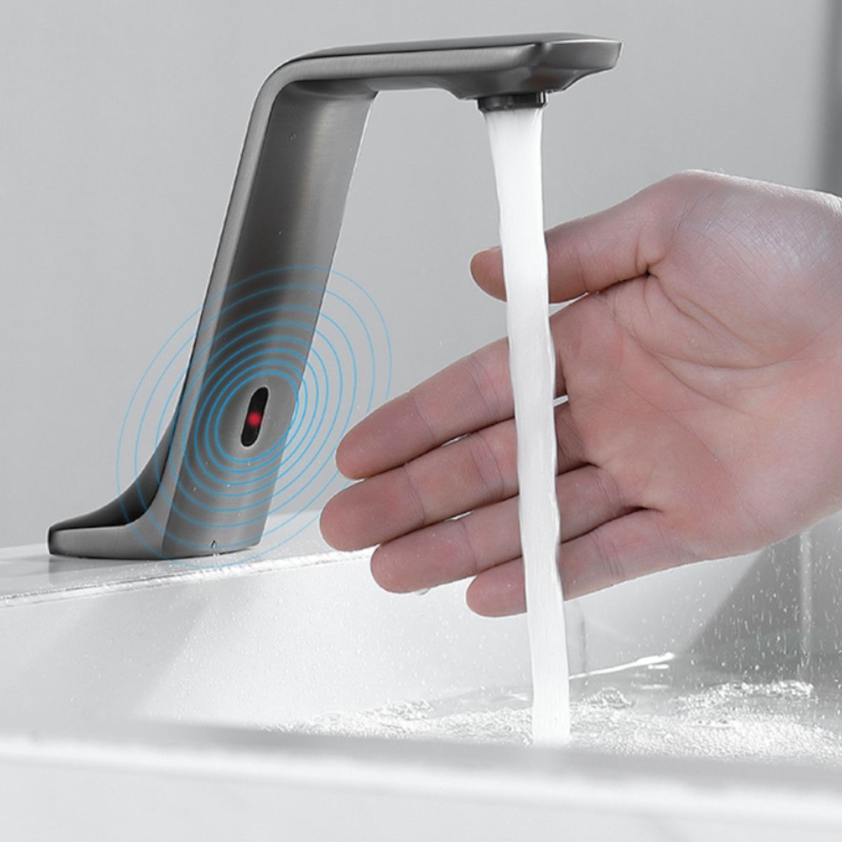 Baterie lavoar Pepe cu senzor, Negru, montaj pe lavoar, alimentare cu baterii