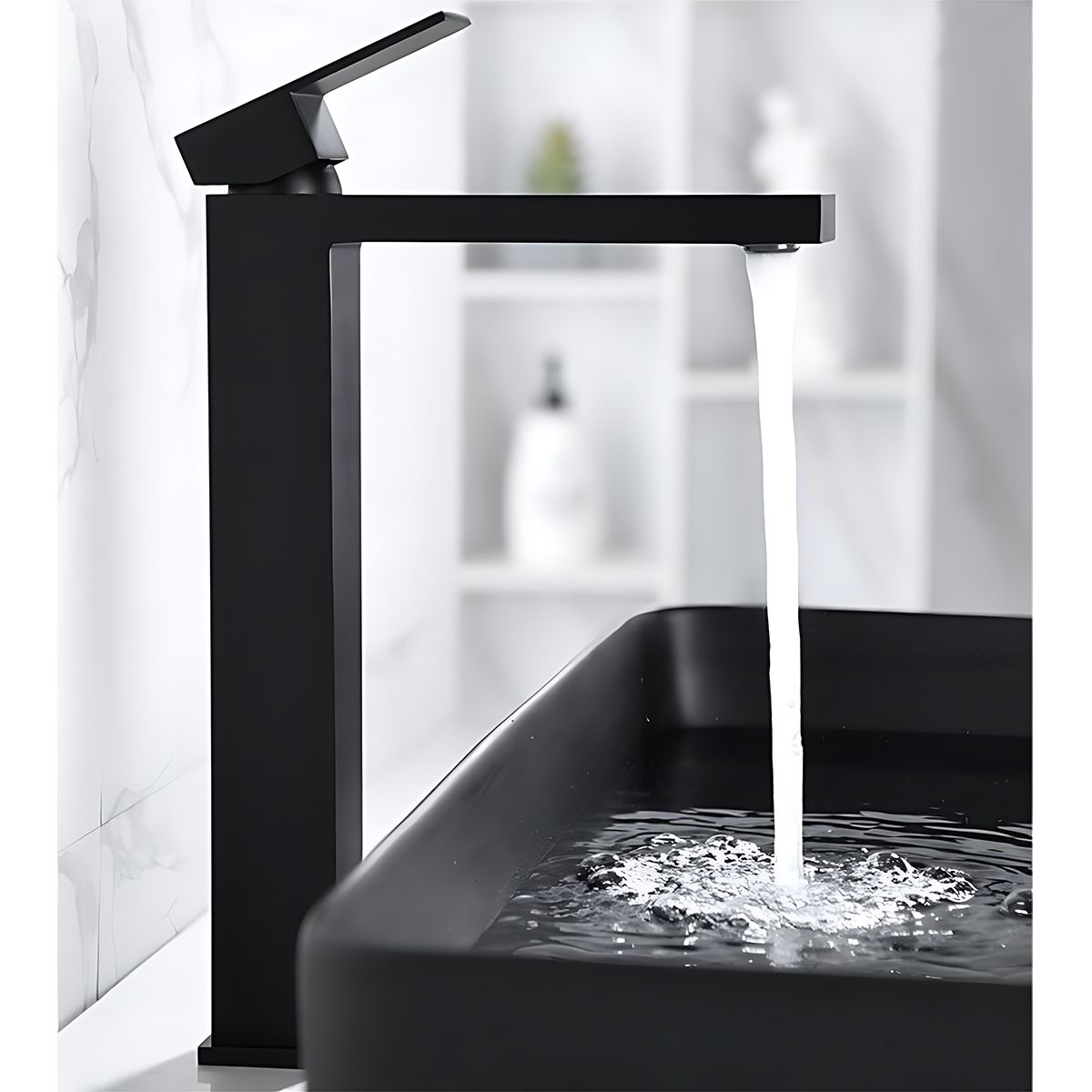 Baterie lavoar, perlator, montaj pe blat, Negru Mat, inaltime 30 cm, Mira