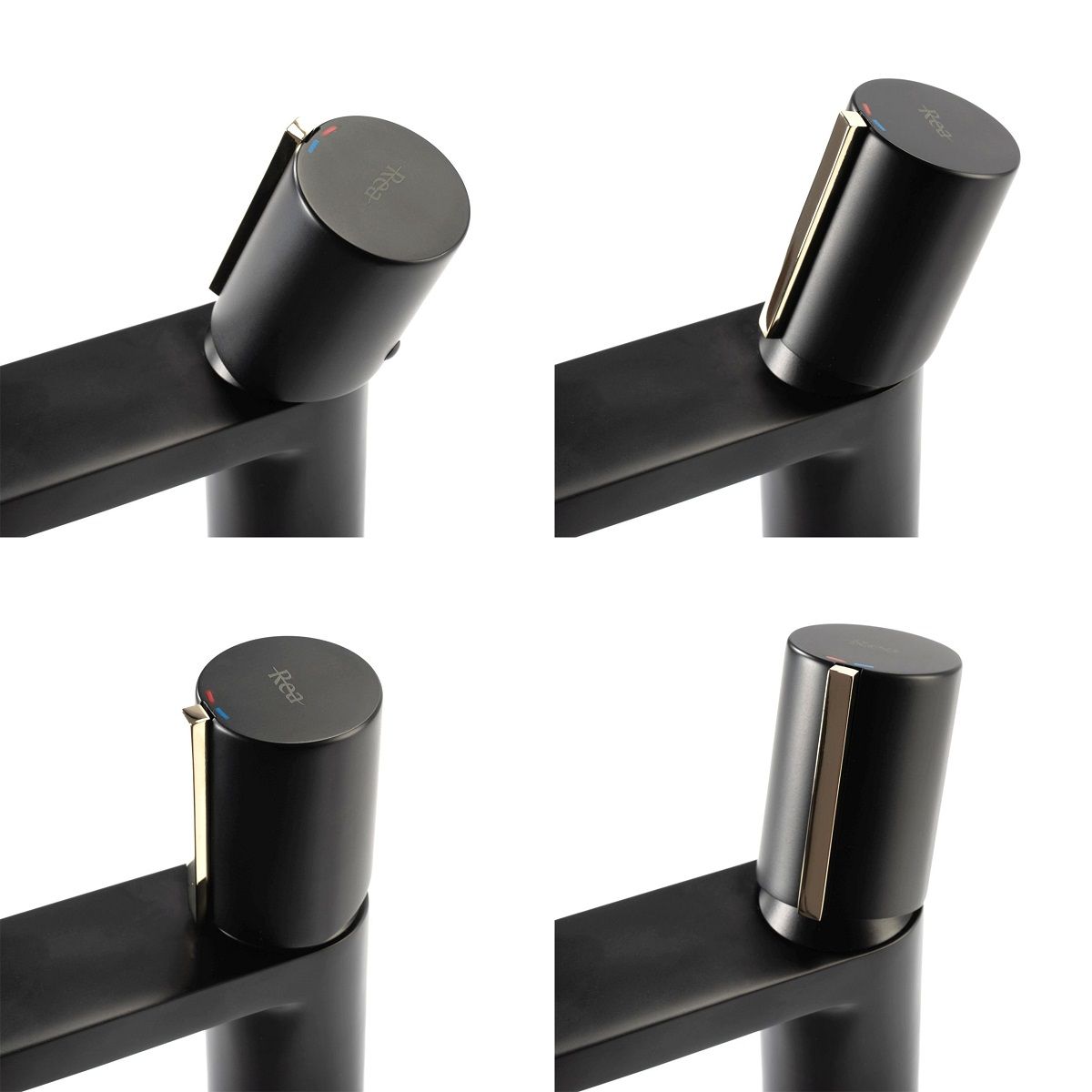 Baterie lavoar REA-Icon Low, montaj pe lavoar, finisaj negru mat-gold, perlator aer, design deosebit