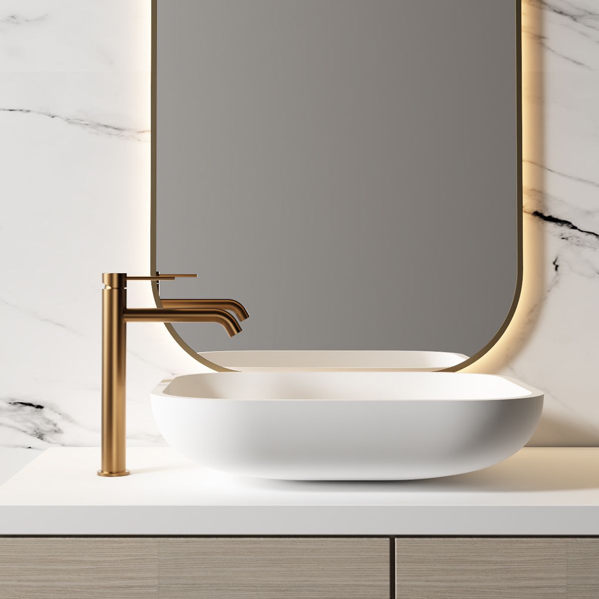 Baterie lavoar, Rose Gold Mat, Perlator, otel inoxidabil, montaj pe blat, Fino