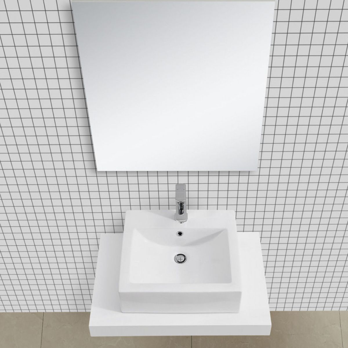 Blat lavoar EGO-Mossa, MDF, 75-100 x 50 cm, alb si stejar, kit montare inclus