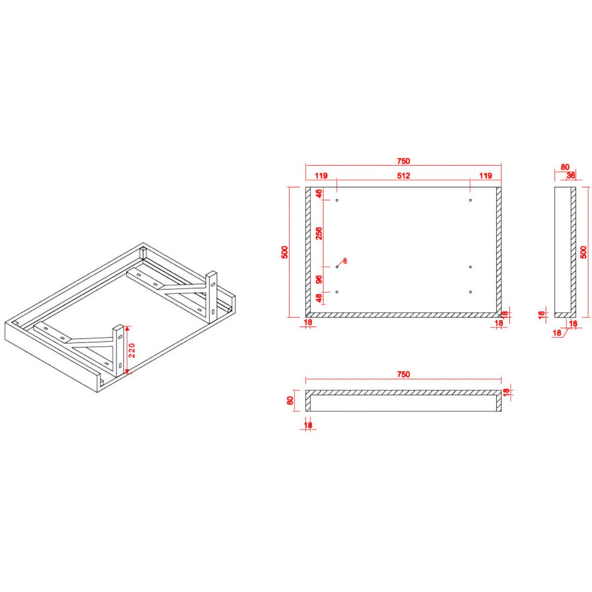 Blat lavoar EGO-Mossa, MDF, 75-100 x 50 cm, alb si stejar, kit montare inclus