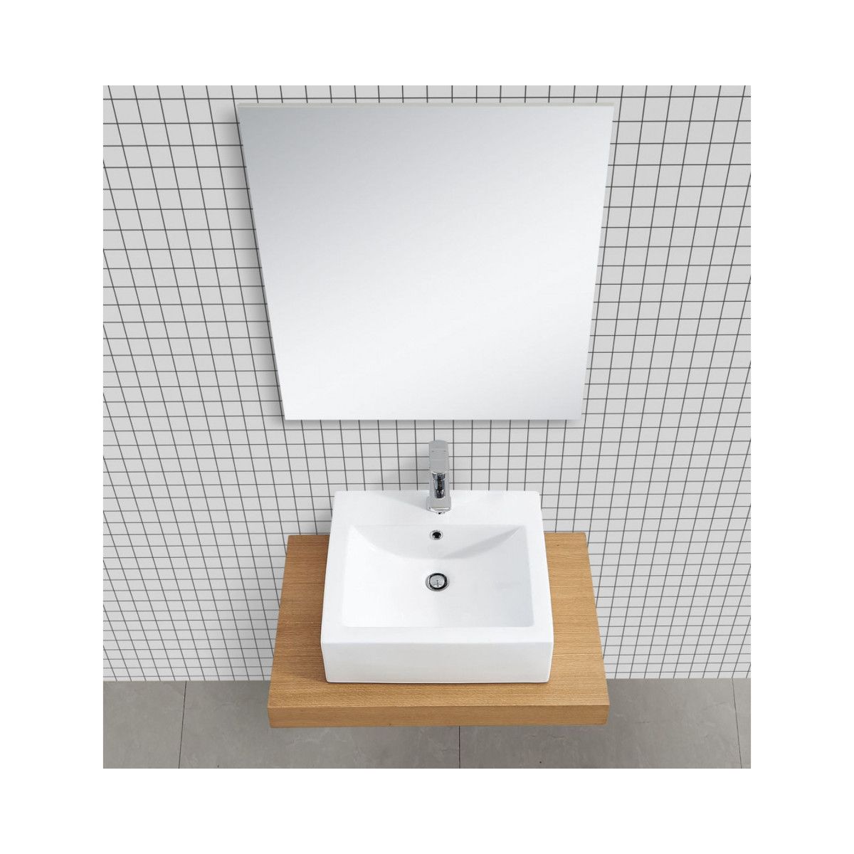 Blat lavoar EGO-Mossa, MDF, 75-100 x 50 cm, alb si stejar, kit montare inclus