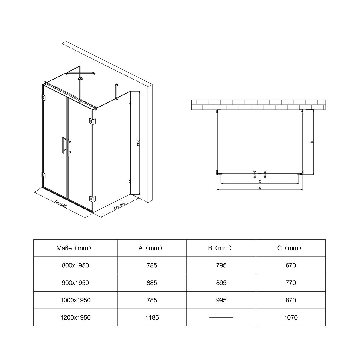 Cabina EGO-40, 3 laturi, usi Batante deschidere 180 grade, sticla 8 mm, Dimensiuni 80-90x120