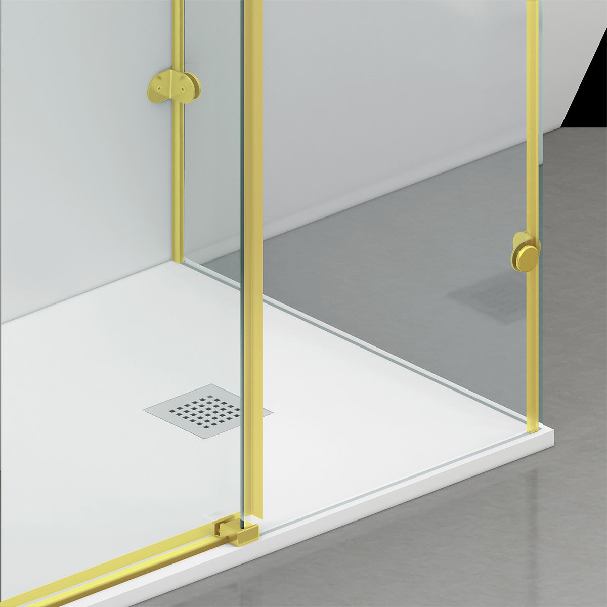 Cabina de dus, 3 laturi, perete fix, usa glisanta, 8 mm, Tratament Nano, Auriu Mat, Dimensiuni 80-90x120-140-160 cm, Solana