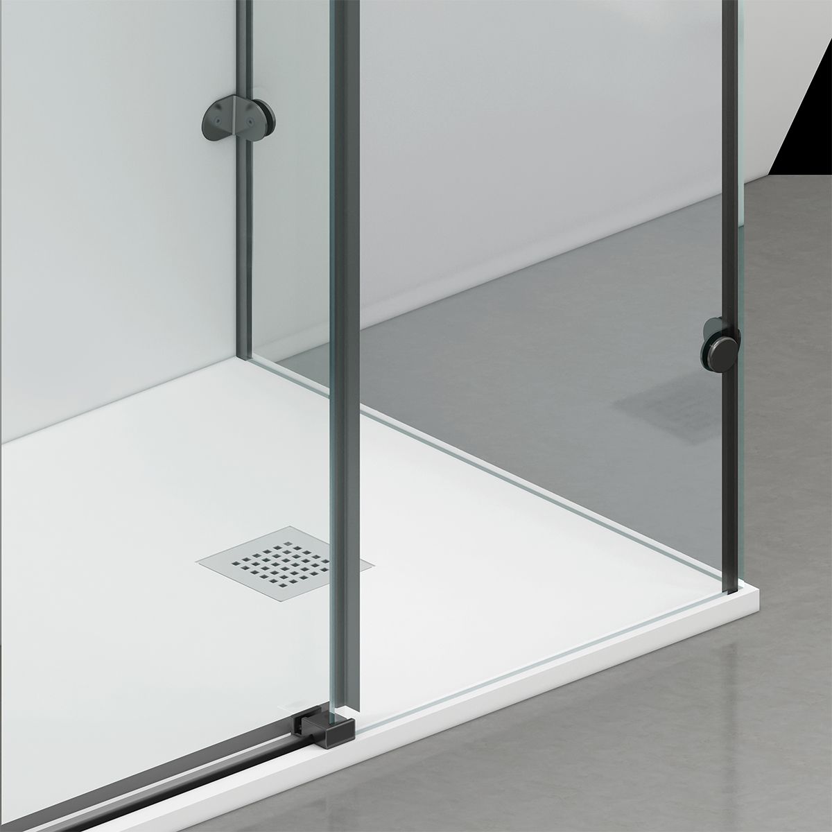 Cabina de dus, 3 laturi, perete fix, usa glisanta, 8 mm, Tratament Nano, Negru Mat, Dimensiuni 70-90x100-120-160 cm, Solana