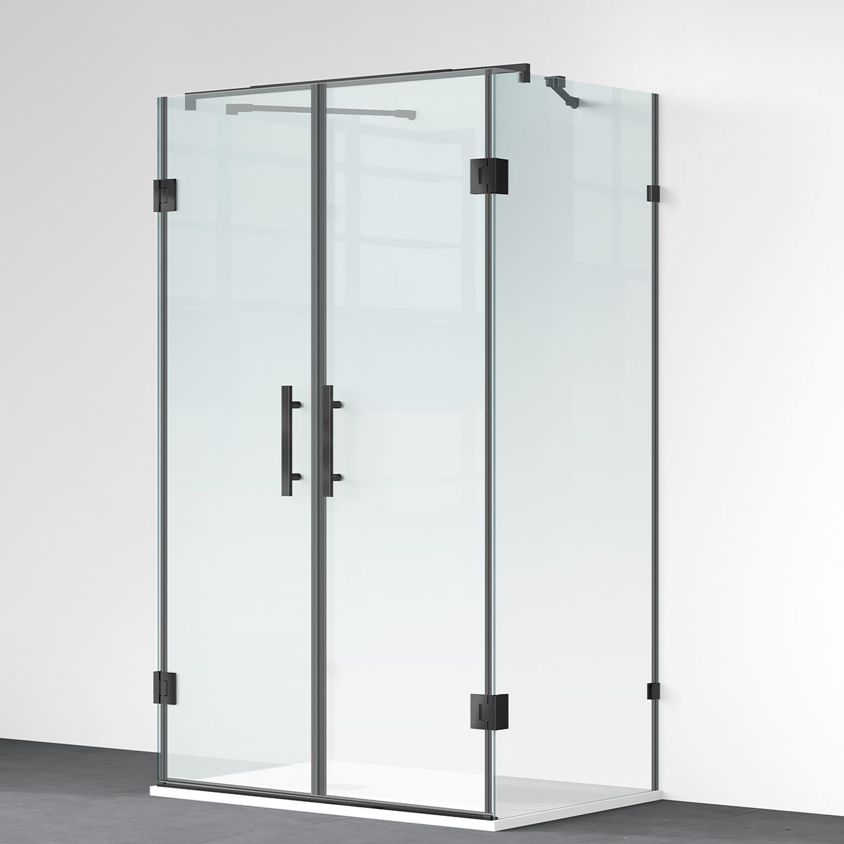 Cabina de dus, 3 laturi, Usa batanta, Negru Mat, Sticla 8 mm, Tratament Nano, Dimensiuni 70-80-90x100-120 cm, Trinity