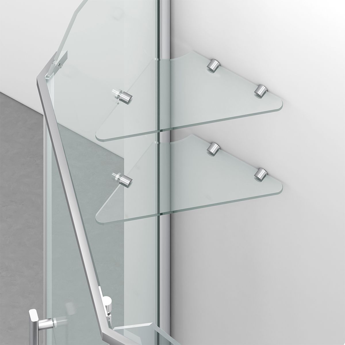 Cabina de dus, pentagonala, usa batanta, Crom, sticla 8 mm, suport prosoape, 2 rafturi, 90 x 90 cm, Nano Easy Clean, Leon
