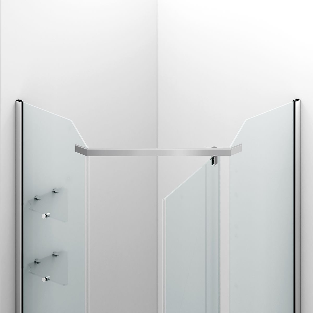 Cabina de dus, pentagonala, usa batanta, Crom, sticla 8 mm, suport prosoape, 2 rafturi, 90 x 90 cm, Nano Easy Clean, Leon
