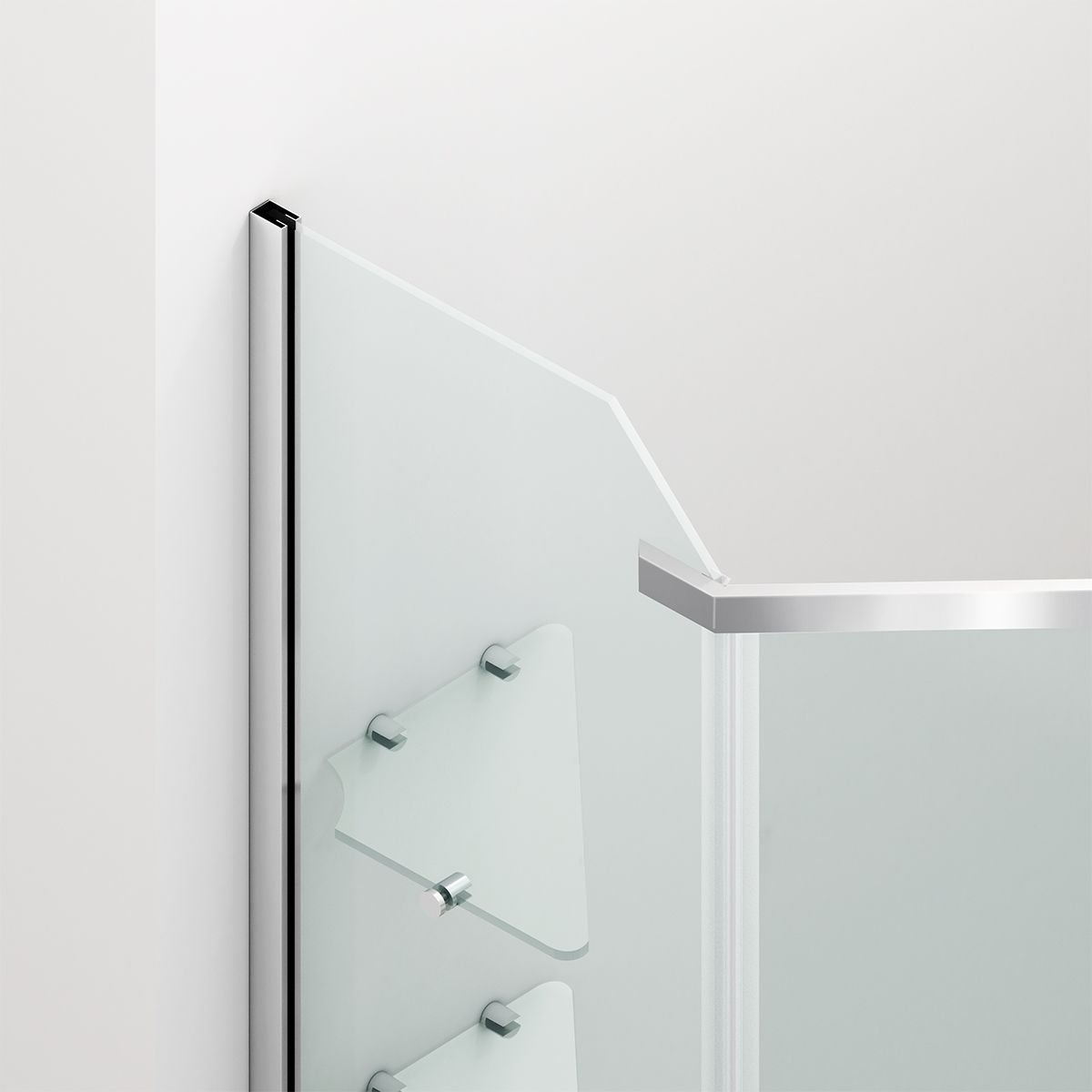 Cabina de dus, pentagonala, usa batanta, Crom, sticla 8 mm, suport prosoape, 2 rafturi, 90 x 90 cm, Nano Easy Clean, Leon