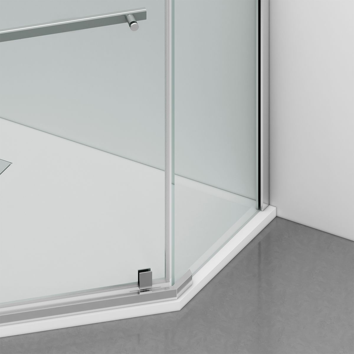 Cabina de dus, pentagonala, usa batanta, Crom, sticla 8 mm, suport prosoape, 2 rafturi, 90 x 90 cm, Nano Easy Clean, Leon