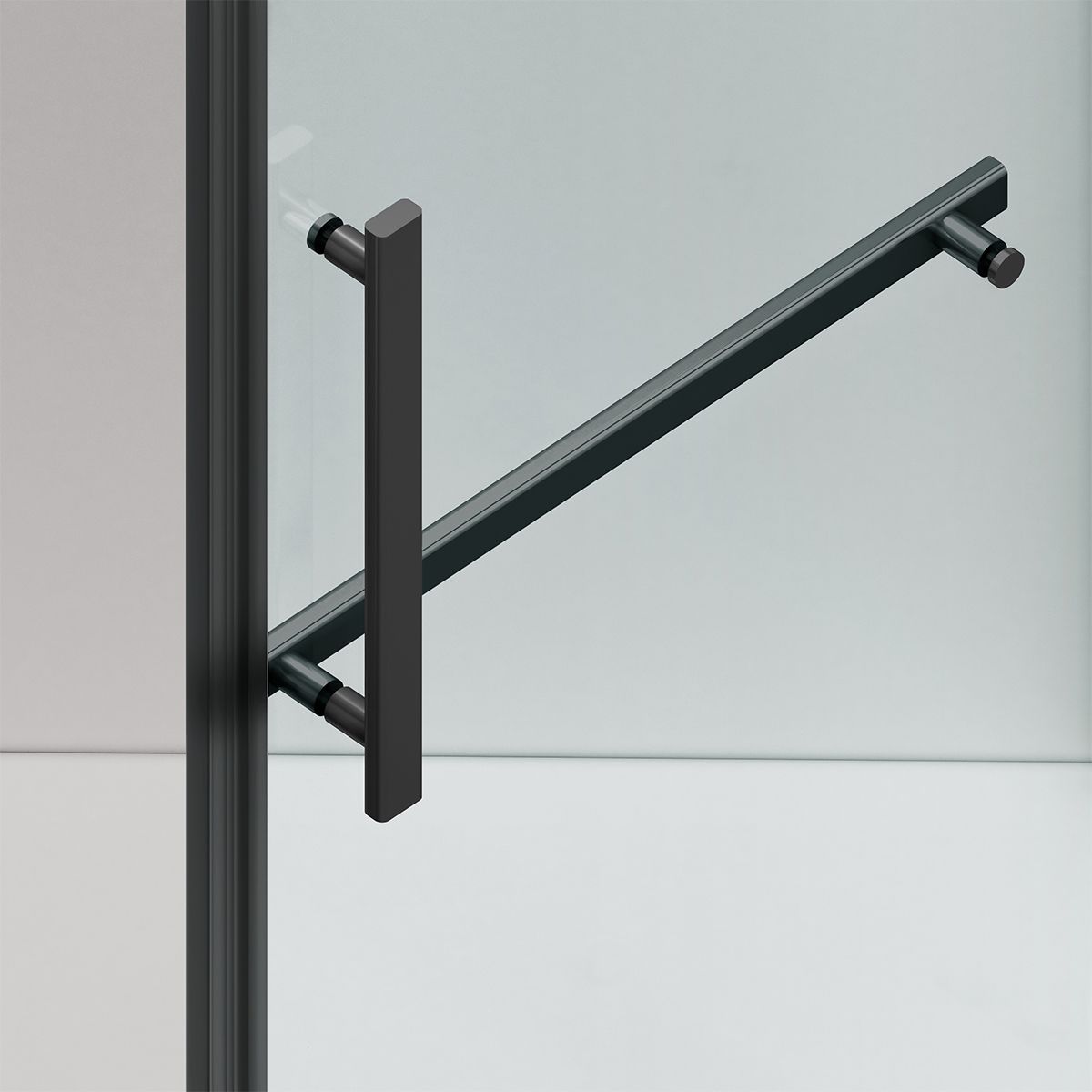 Cabina de dus, pentagonala, usa batanta, Negru Mat, sticla 8 mm, suport prosoape, 2 rafturi, 90 x 90 cm, Nano Easy Clean, Leon