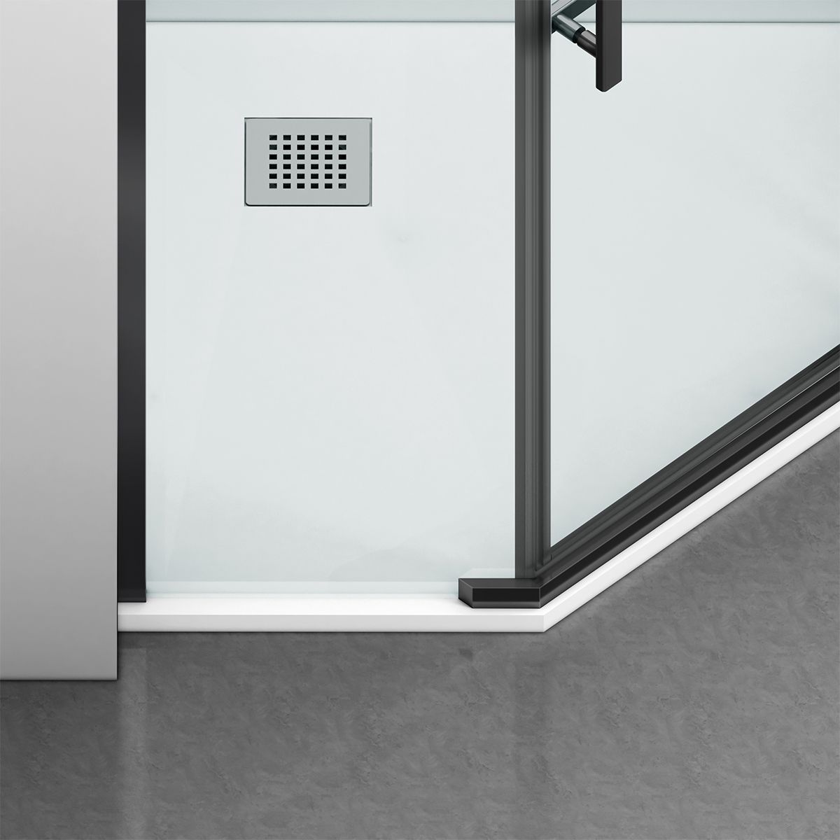 Cabina de dus, pentagonala, usa batanta, Negru Mat, sticla 8 mm, suport prosoape, 2 rafturi, 90 x 90 cm, Nano Easy Clean, Leon