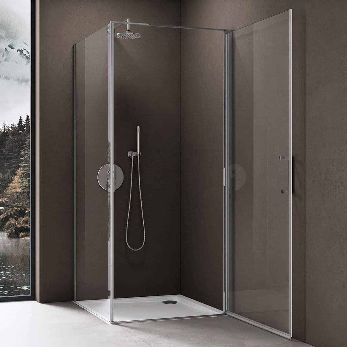 Cabina de dus, perete fix, usa batanta, sticla 8 mm, securizata, profil, maner Crom, dimensiuni: 90-100 x 90-100, Ego-36