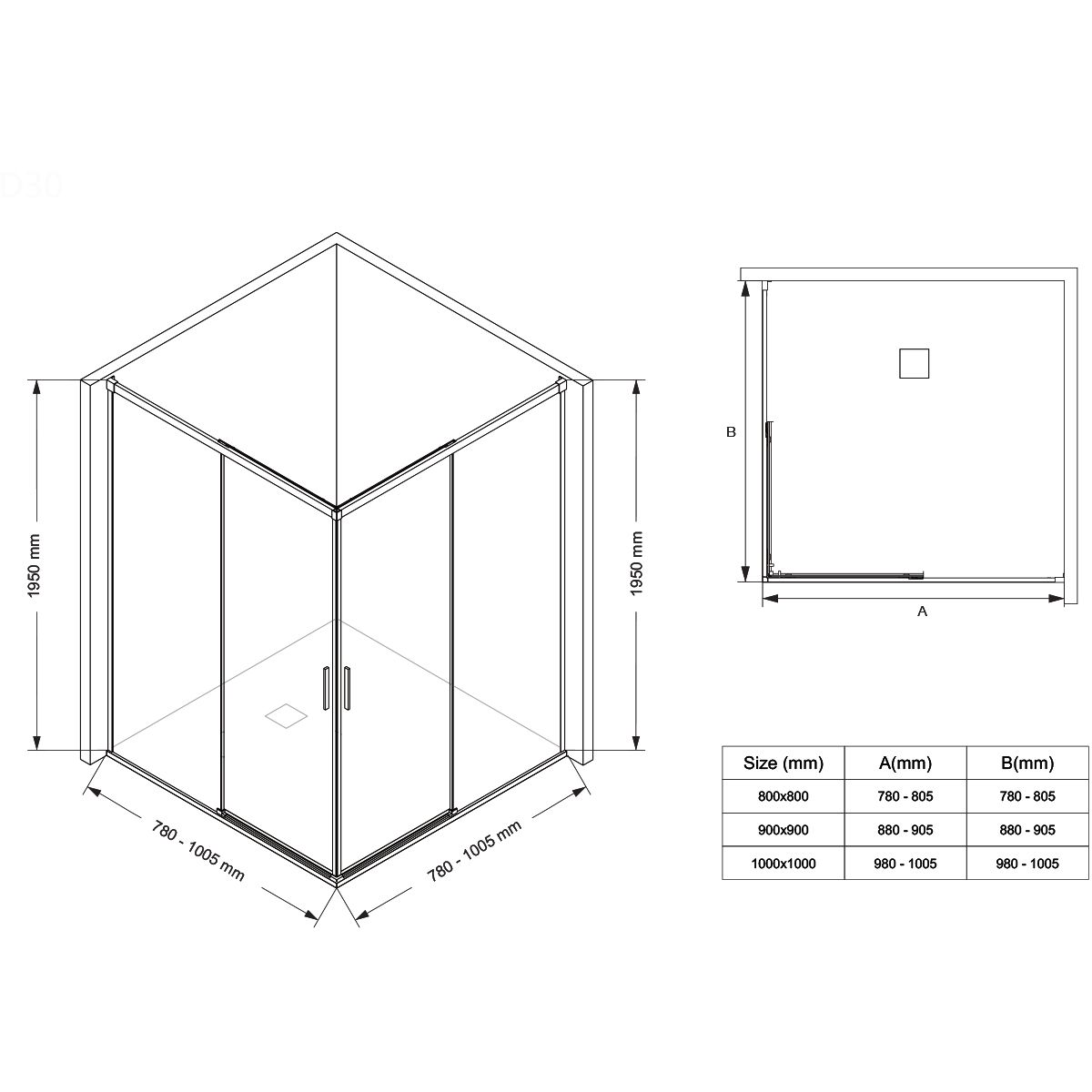 Cabina dus, 2 Usi Glisante, sticla securizata de 6 mm, 80-100 x 80-100 cm, profil Auriu mat, Medea