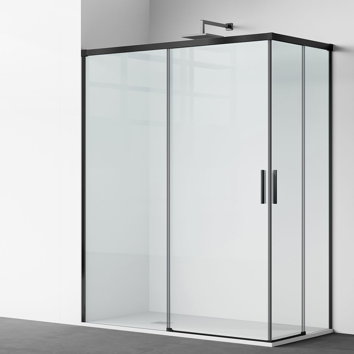 Cabina dus, 2 Usi Glisante, sticla securizata de 6 mm, 80-100 x 80-100 cm, profil Negru Mat, Medea