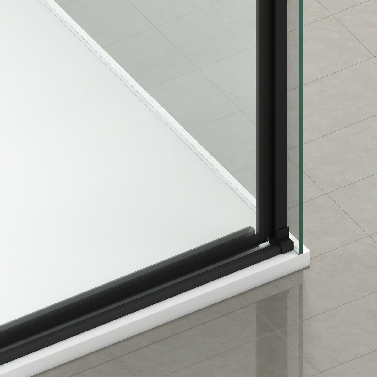 Cabina dus, perete fix si usa glisanta, sticla securizata de 6 mm, 70-90 x100-180 cm, profil Negru Mat, Hanes