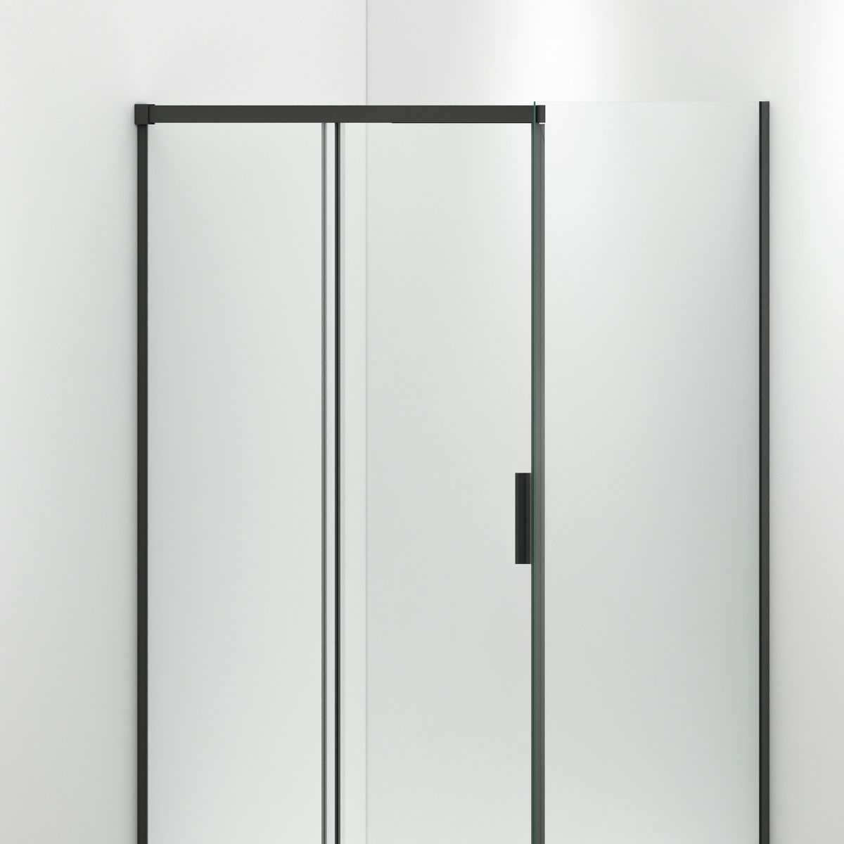Cabina dus, perete fix si usa glisanta, sticla securizata de 6 mm, 70-90 x100-180 cm, profil Negru Mat, Hanes
