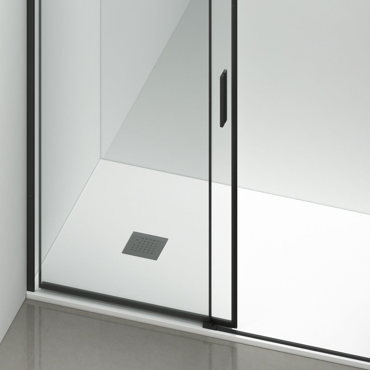 Cabina dus, perete fix si usa glisanta, sticla securizata de 6 mm, 70-90 x100-180 cm, profil Negru Mat, Hanes