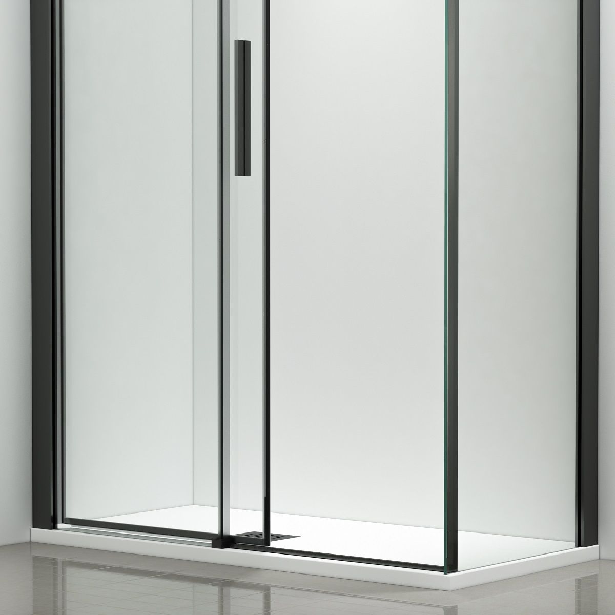 Cabina dus, perete fix si usa glisanta, sticla securizata de 8 mm, dimensiuni 80-90 x 120-140 cm, profil Negru mat, Giorgio