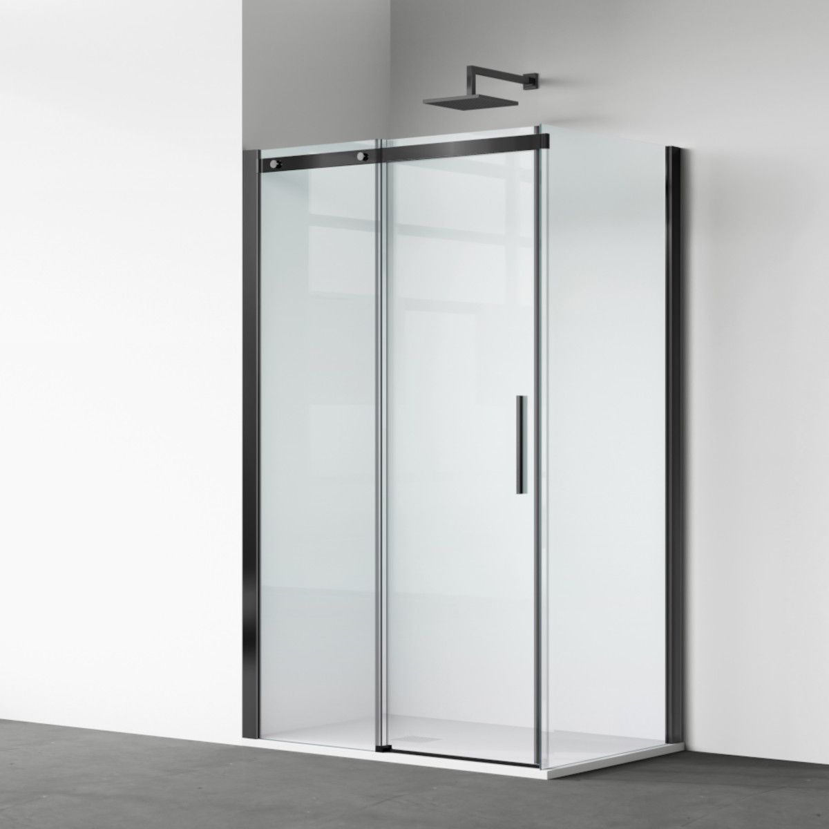 Cabina dus, perete fix si usa glisanta, sticla securizata de 8 mm, dimensiuni 80-90 x 120-140 cm, profil Negru mat, Giorgio