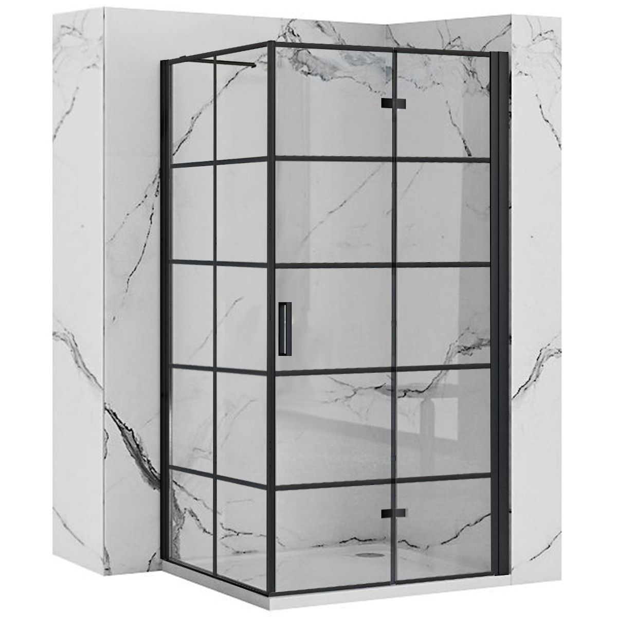 Cabina dus REA-Molier Black, perete fix si usa pliabila, sticla securizata 6 mm, 80-90 x 90 x190 cm, Easy Clean