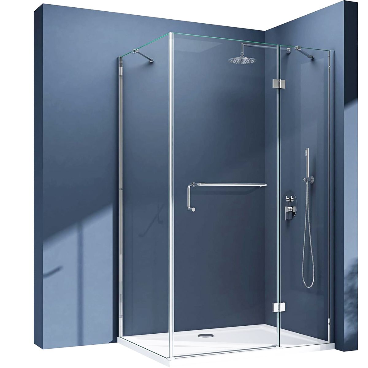 Cabina 04, perete fix si usa batanta, sticla securizata 6 mm, dimensiune 75-100x90-140 cm