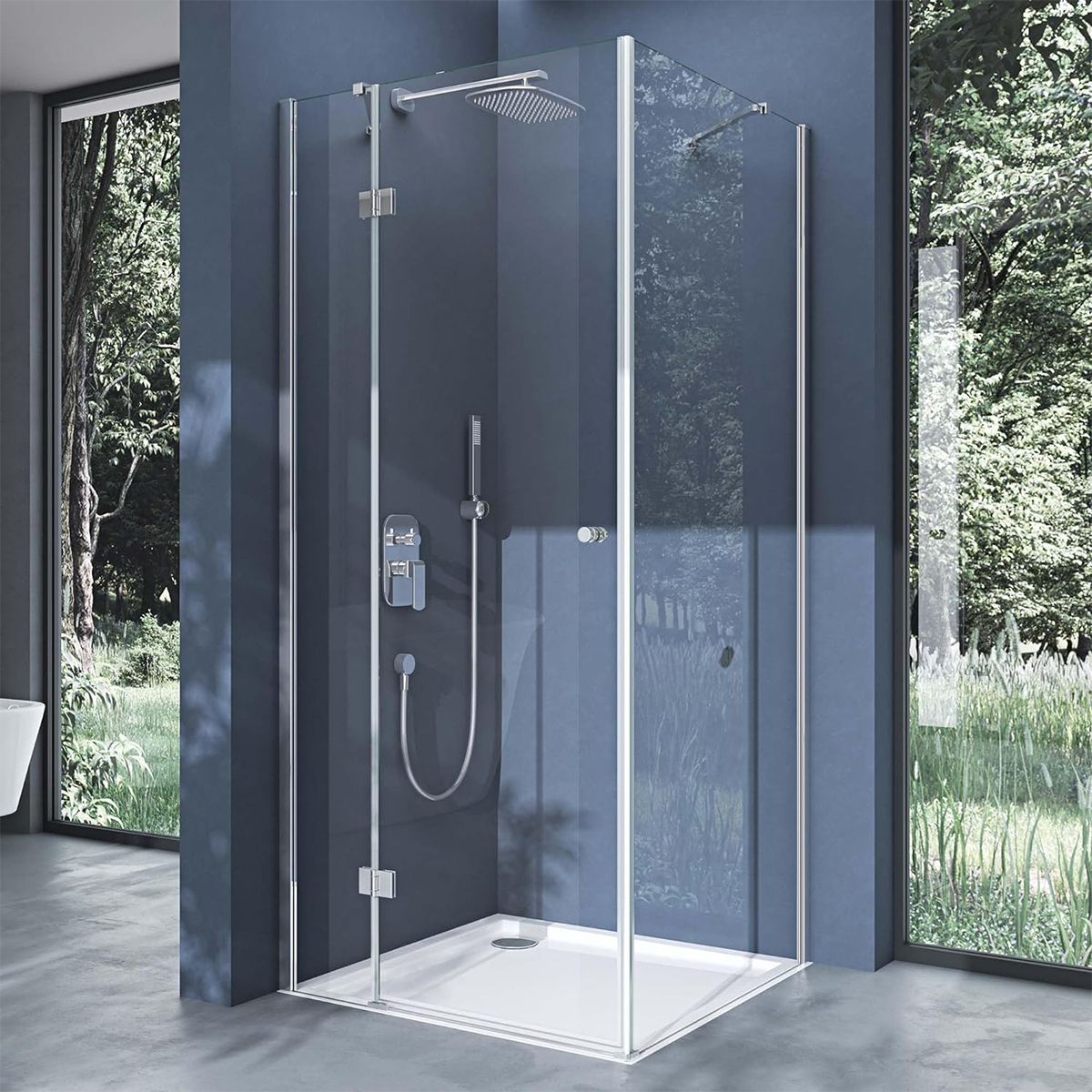 Cabina EGO-05, perete fix si usa Batanta, sticla securizata 6 mm, Transparenta, Dimensiuni 70-100x90-140 cm