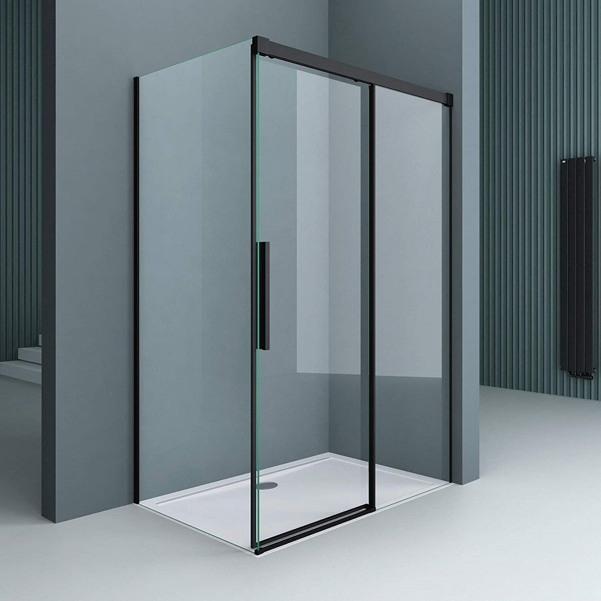 Cabina Ego 12, negru mat, 80, 90, 100 x 100, 120, 140 cm, sticla securizata 6 mm, perete fix, usa glisanta, Easy Clean