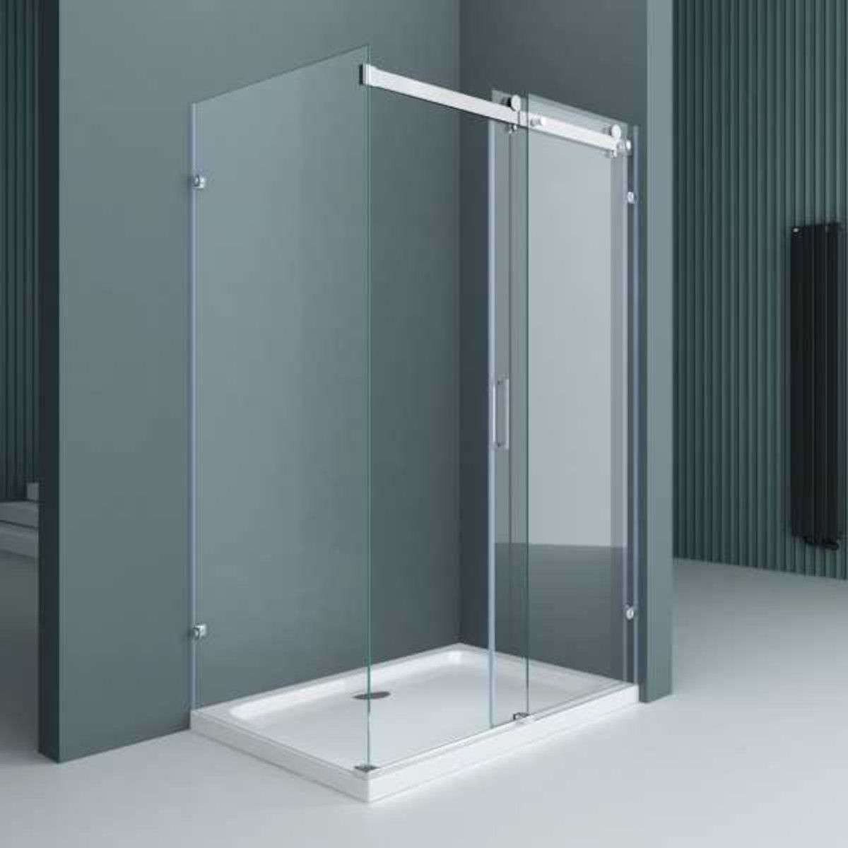 Cabina EGO-17-2, perete fix si usa Glisanta, sticla securizata 8 mm, fara profile metalice, dimensiuni la alegere