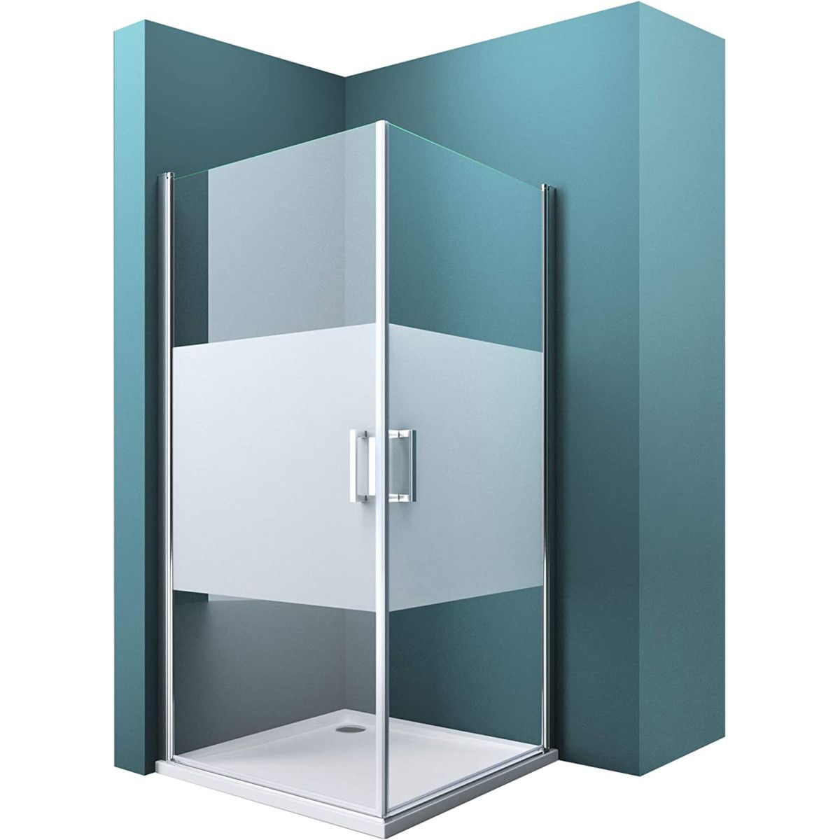 Cabina EGO-24, sticla securizata 6mm , Sablata Partial, 85x85 cm, 2 usi Batante, Deschidere 180°