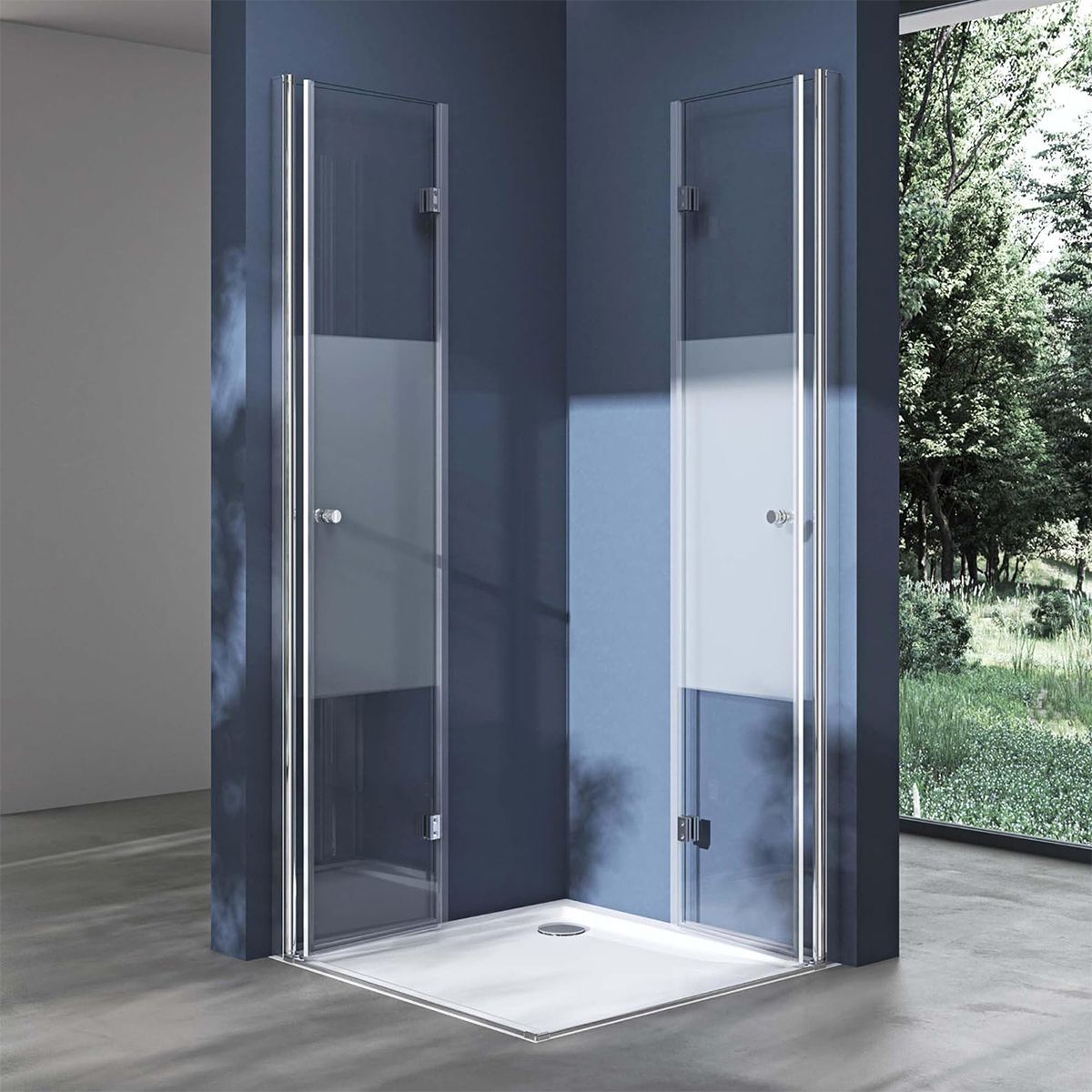 Cabina EGO-26, Usi Pliabile, sticla securizata 6mm, Sablata Partial, Dimensiuni la alegere