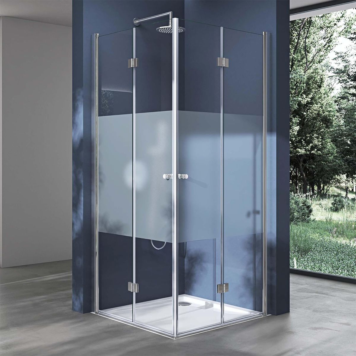 Cabina EGO-26, Usi Pliabile, sticla securizata 6mm, Sablata Partial, Dimensiuni la alegere