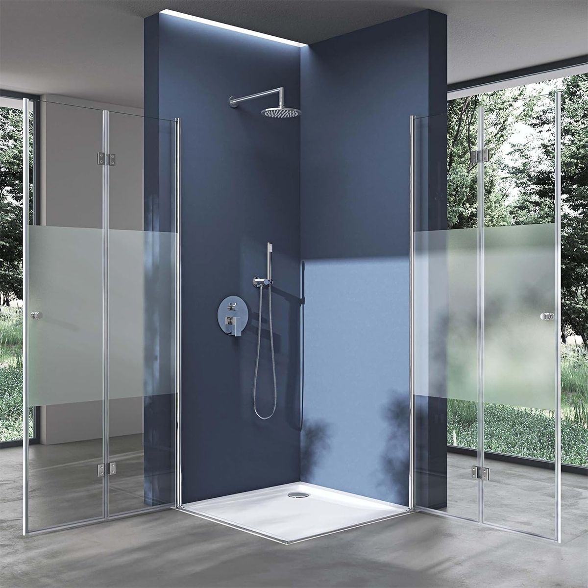 Cabina EGO-26, Usi Pliabile, sticla securizata 6mm, Sablata Partial, Dimensiuni la alegere