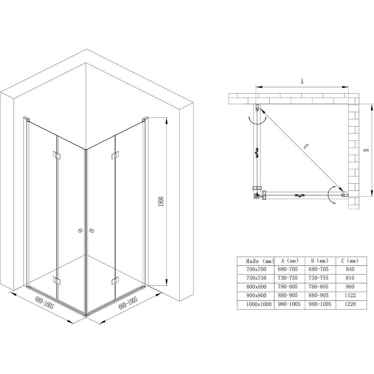 Cabina EGO-26, Usi Pliabile, sticla securizata 6mm, Transparenta, Dimensiuni la alegere