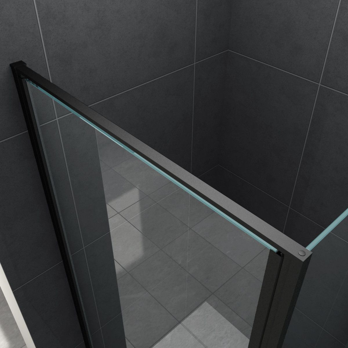 Cabina Ego-Hulko, perete fix, usa batanta, negru mat, sticla 8 mm, 80x80 x 195 cm, Nano Easy Clean