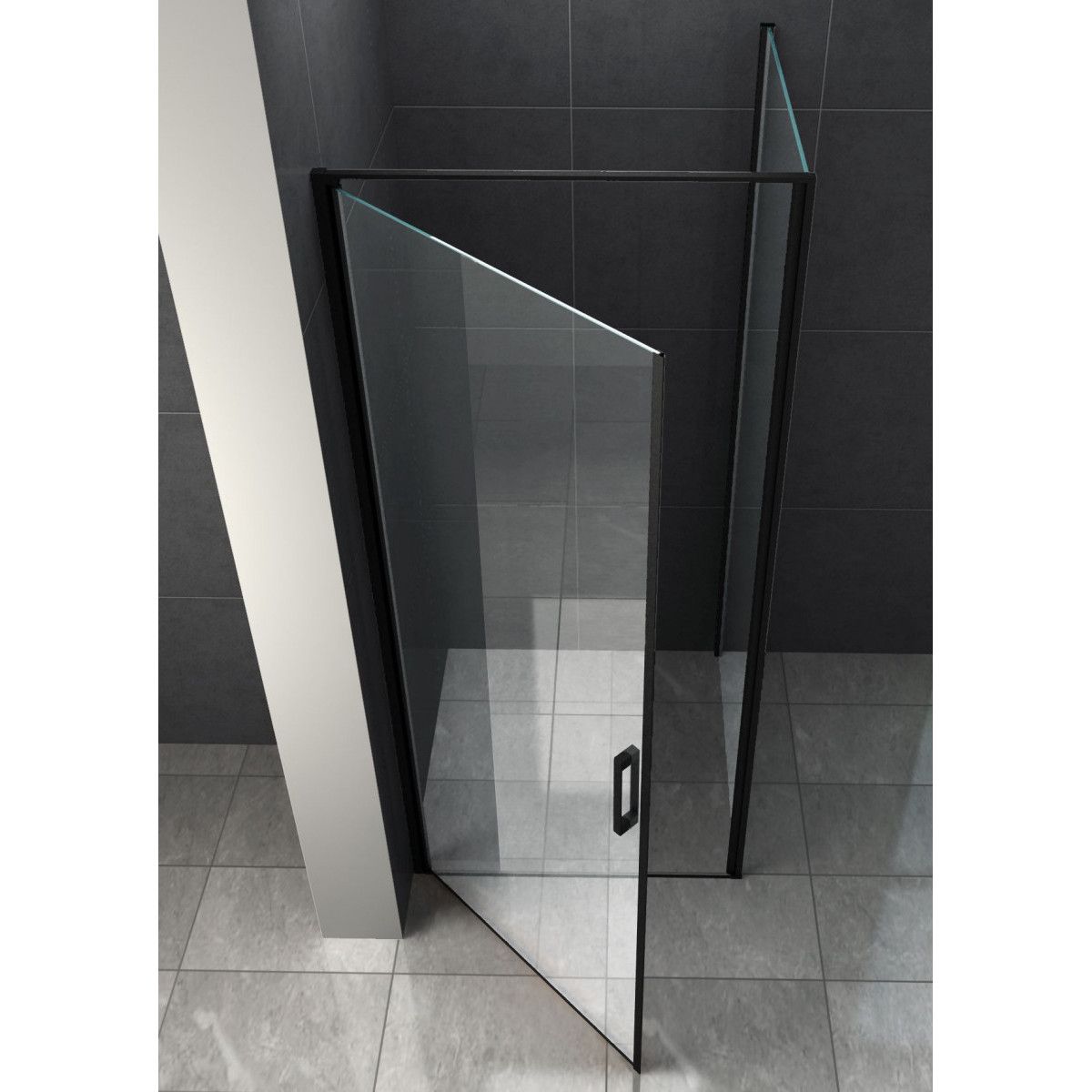 Cabina Ego-Hulko, perete fix, usa batanta, negru mat, sticla 8 mm, 80x80 x 195 cm, Nano Easy Clean