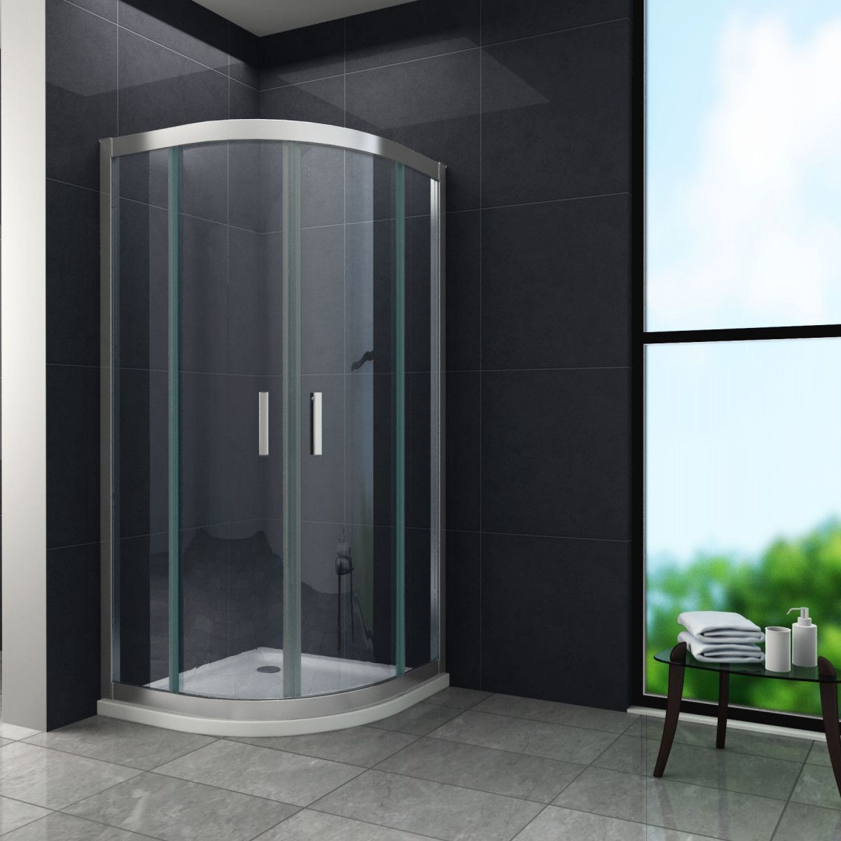 Cabina Ego-Mathis, usi glisante, crom, sticla 6 mm, 90-90 x 195 cm, cu sau fara cadita, Nano Easy Clean