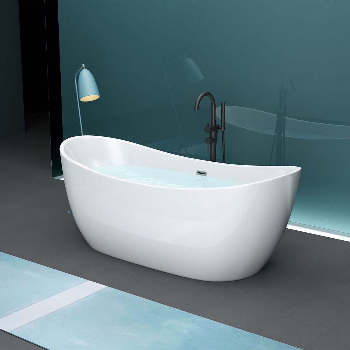 Cada de baie, Alb Lucios, acril termoactiv, freestanding, 180x80 cm, EGO 502