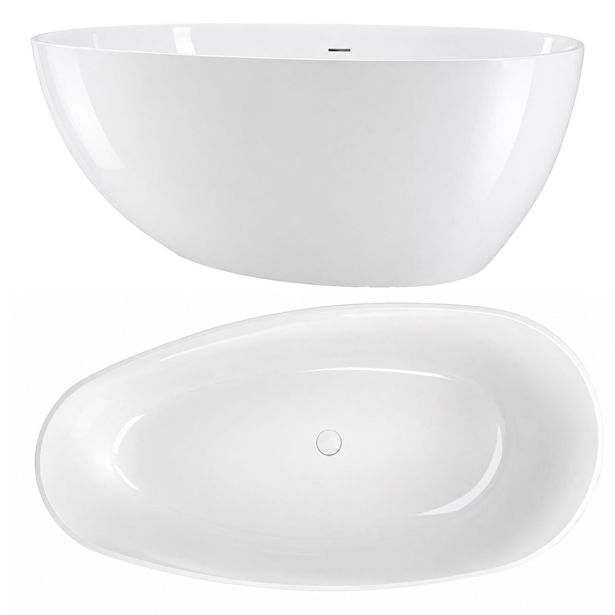 Cada de baie, compozit mineral, freestanding, ventil alb inclus, Alb Lucios, 170x78 cm, Aveline