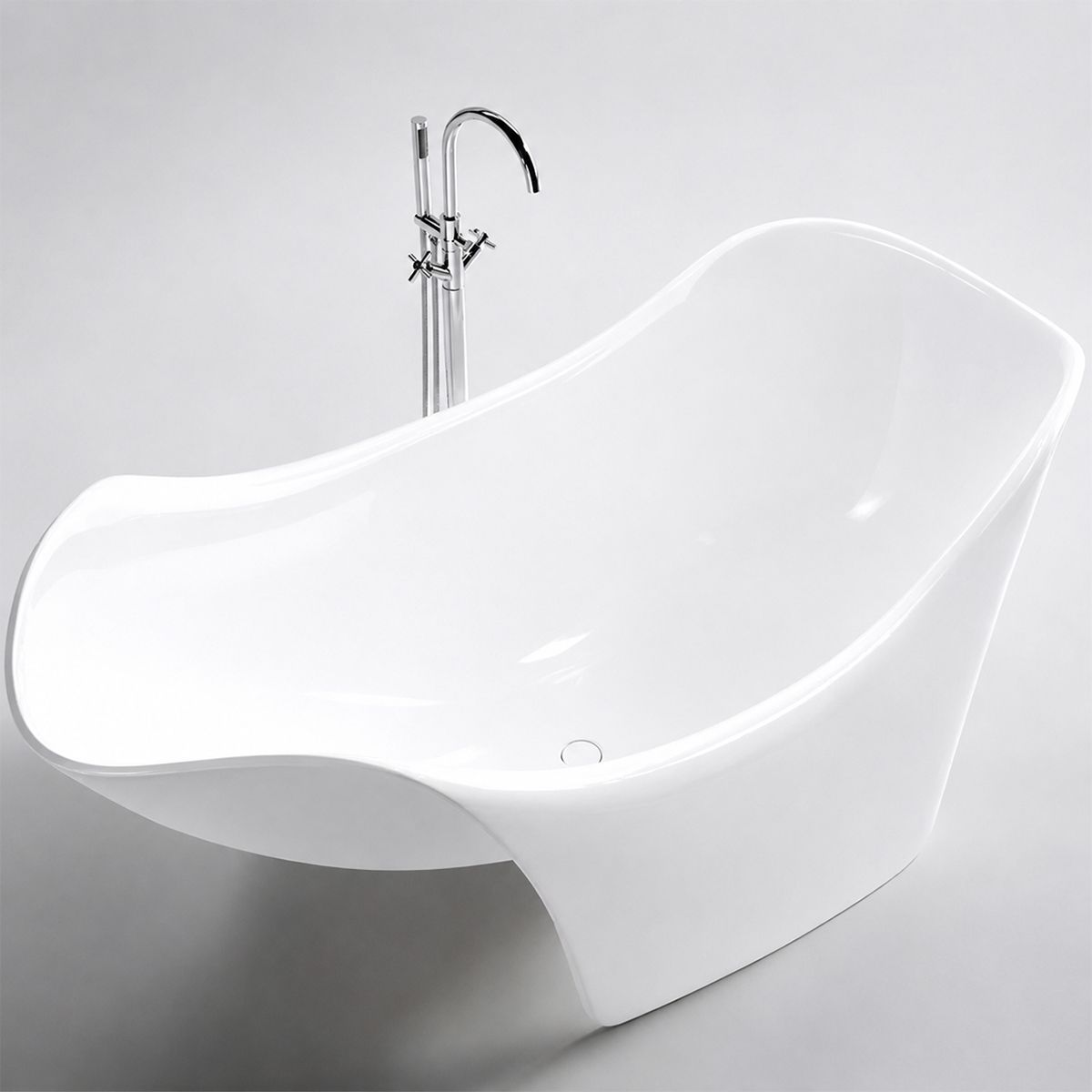 Cada de baie, compozit mineral, freestanding, ventil-alb-inclus, Alb Lucios, 170x82x62 cm, Nirvana